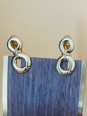 Vintage Bijan perfume bottle shape logo clip earrings